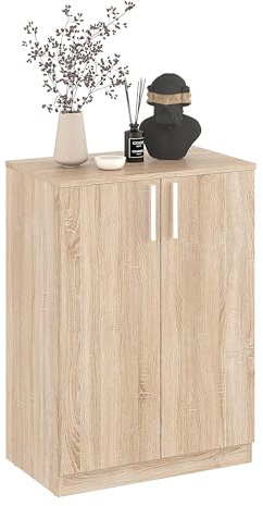 KOMTO Kommode Sonoma Eiche mit 2 Türen - Kleiner Schrank für Flur, Wohnzimmer | Sideboard Schmal CABI 60 x 84 x 37 cm (BxHxT)