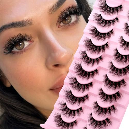 GEMERRY 10 paires de Faux cils 3D Oeil de Chat, Volume moelleux Curly Cat-Eye Cils artificiels Look Naturel, Réutilisables 3D Faux cils de maquillage faits main(XH42)