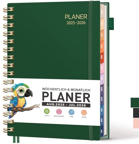 RETTACY Kalender 2025 2026 - Wochenplaner Notizbuch A5, Schulplaner 25/26, Terminplaner für Schule, August 2025-Juli 2026 planer, Studium & Alltag (Dunkelgrün)