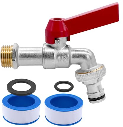 AIMEKE 1/2 Zoll Wasserhahn Garten Messing Kugelhahn Aussen | Frostsicher -20℃ Auslaufhahn Hitzebeständig 120℃ Außenwasserhahn mit Schlauchanschlüsse (Rot-B)