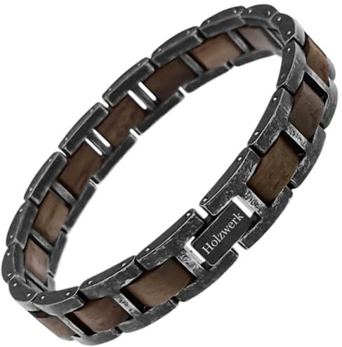 Holzwerk MASCHSEE Natur Holz Armband für Damen und Herren Holzarmband Herrenarmband Damenarmband Schwarz Braun Einstellbar inkl. Armbandkürzer und Aufbewahrungsbox