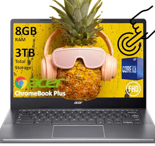acer Chromebook Plus 514 Laptop w/Google AI (14 FHD Touchscreen, Intel 8-Core i3-N305, 8GB RAM, 3TB(512GB SSD,512G Portable,2T Cloud Storage) Business, Student, Long Battery, 1080p Webcam, W/O Mouse
