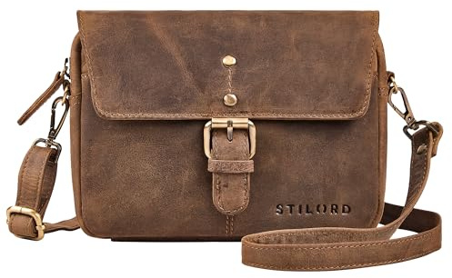 STILORD 'Belle' Petite Sac Bandoulière Femme Cuir Véritable - Élegant Besace Crossbody Bag Sac a Main Marron Portés épaule pour Tous les Jours Sangle d'Épaule Amovible