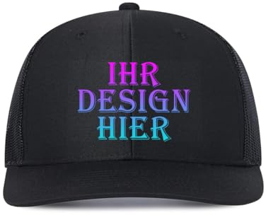 Kustima Trucker Cap personalisiert mit Foto/Logo/Text,Baseball Caps selbst gestalten,Mesh-Kappe personalisierte für Männer & Frauen,Verstellbare Dad Cap Schwarz,Basecap Herren Damen