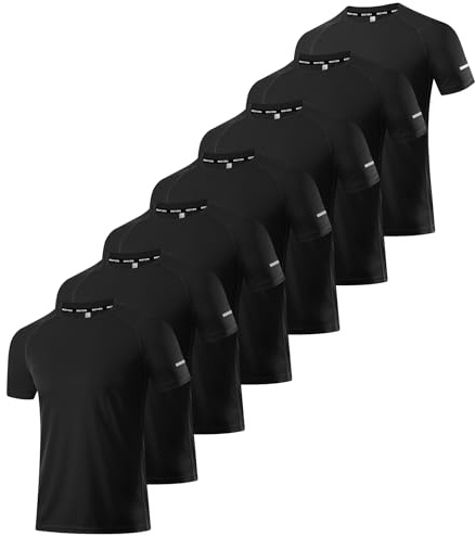 Boyzn 7 Pack Black Dry Fit T Shirt for Men, Breathbale Moisture Wicking Athletic Workout Tee, Exercise Short Sleeve Gym Running Top Black-7P05-L
