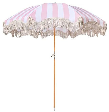 EYTVYUWPT Parasol D'extérieur à Pompons - Parasol Pliable Portable de 180 cm for Jardin et Plage - Polyester Imperméable UV50+, Cadre en Fibre de Verre, Inclinaison Réglable (3 Couleurs)(Beige)