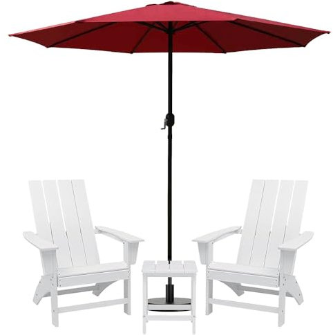 Parasol de marché rond de 270 cm, grand parasol de terrasse avec manivelle, protection UV, parasol pour table d'extérieur, plage, jardin, terrasse, piscine, balcon (rouge)