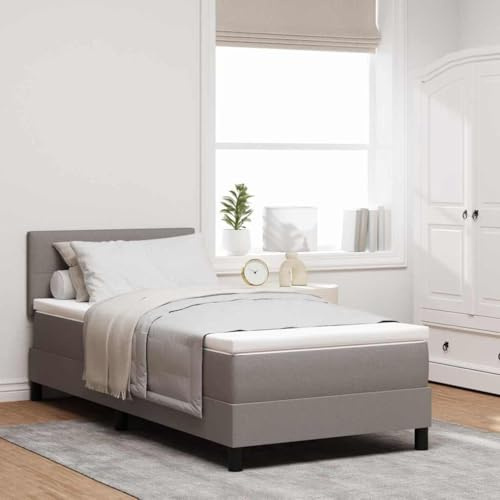 vidaXL Modern Boxspring Säng Med Madrass & LED Strip Ljusgrå 90X200 cm Tyg Möbler Ideal För Sovrum Toppers Skum Rektangulär Bekväm Ram Skydd