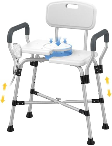 UGarden Extra breiter Duschstuhl mit gepolsterten Armlehnen und Rückenlehne, verstellbarer Duschsitz für Badewanne, rutschfester Badstuhl mit Querstange, Duschsitze für Erwachsene, ältere Menschen