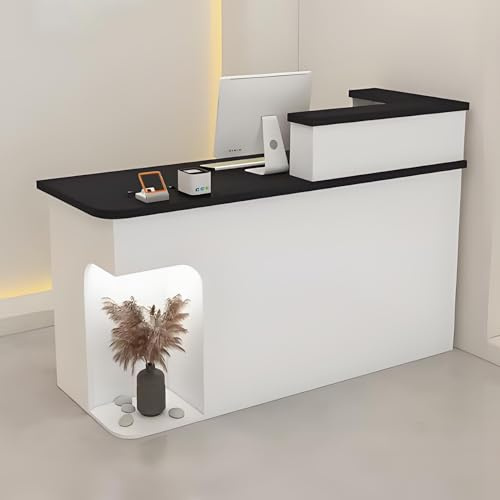 Kompakte LED-beleuchtete Empfangstheke mit abschließbarer Schublade, ideal für Einzelhandelsgeschäfte, Convenience-Geschäfte und Bekleidungsboutiquen, Schwarz und Weiß, 120 cm