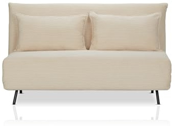 KHG Schlafsofa Beige - Liegefläche ca. 193x148 cm, Sitzhöhe 42 cm, Cordstoff, 2-Sitzer mit Schlaffunktion, Nosag-Wellenunterfederung, inkl. Nierenkissen, modern & platzsparend