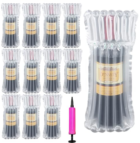 AYNKH 12PCS Wine Bottle Protector with 1 Pump, Cushioning Bubble Protector Inflatable Column Packaging Air Bags for Safety Shipping