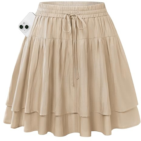 Kate Kasin Womens Mini Skirts with Shorts Underneath, Flowy Ruffle Skorts Y2K, Tennis Skirts with Pockets 2026 M Khaki