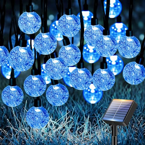 btfarm 15M 50LED Solar Lichterkette Aussen, LED Kristall Kugeln Solarlichterkette Außen Wetterfest IP65 Wasserdicht, 8 Modi Lichterketten Outdoor für Balkon Garten Party Weihnachten Deko, Blau