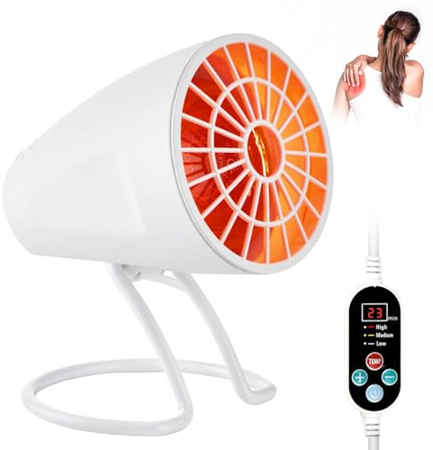 BORDEAG Lampe Infrarouge Chauffante 100W, Lampe à Lumière Rouge pour la Maison, avec Minuterie 10–90 min, Réglable 30°–60°