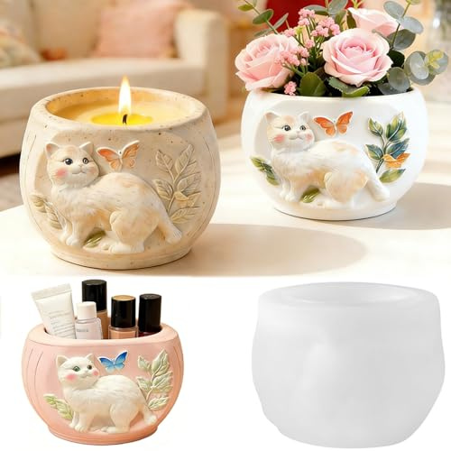 Stampo in Silicone per Vasetto a Forma di Gatto | Kit Fai da Te per Creare Piccoli Vasi in Gesso | Stampo per Piante Grasse | Decorazione Casa Fatta a Mano