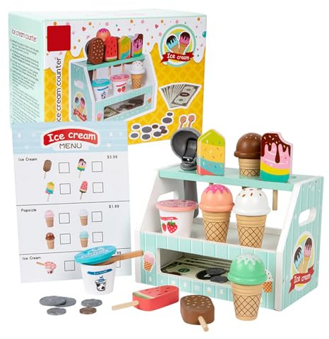 jklymm Kids Pretend Ice Cream Parlor Toy with Scoops Cones Educational Counting Game Pretend Store Toy for Fine Motor Skills Development