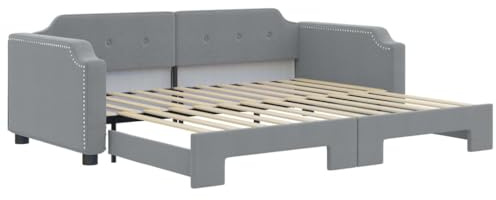 Mhdvray Ausziehbares Tagesbett 90x200 cm Hellgrau Stoff Schlafsofa mit Rollrost für Wohn Schlafzimmer Gäste
