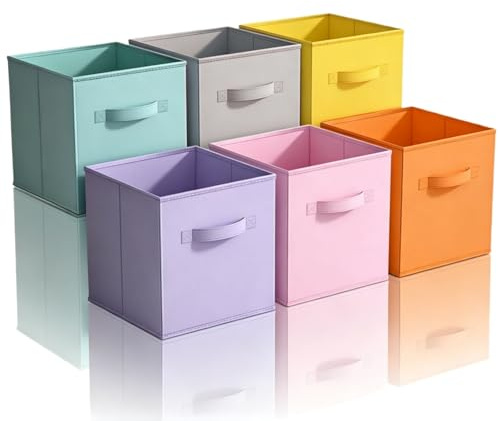 Siocok Cube Storage Boxes, 6 Pack Collapsible Fabric Storage Cube | Organiser Bins with Handles, for Home Office Room Closet and Shelves Organising Item and Clothes