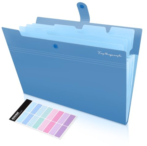 KONVINIT Dokumentenmappe A4 Dokumententasche Farbig Fächermappe A4 mit 5 Fächer Mappe Mit Fächern Ordnungsmappe Mappen,Document Folder aus Kunststoff gefertigt,robust Ordner mit Moti,Blau
