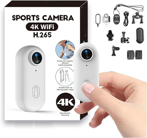 Mini Action Cam 4K Telecamera portatile impermeabile indossabile 4K videocamera con clip di rotazione a 360° Videocamera POV magnetica per Ciclismo moto vlogging passeggiate con animali domestici