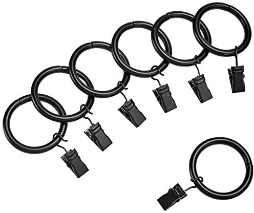 Amazon Basics Vorhang-Clip-Ring, 25 mm Innendurchmesser, 7 Stück, Schwarz
