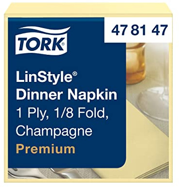 Tork 478147 Linstyle Premium Dinnerservietten Champagner 1/8-Falz / Papierservietten stoffähnlich und saugfähig / 1-lagig / Premium Qualität / 12 x 50 (600) Airlaid-Servietten / 39 x 40 cm (B x L)