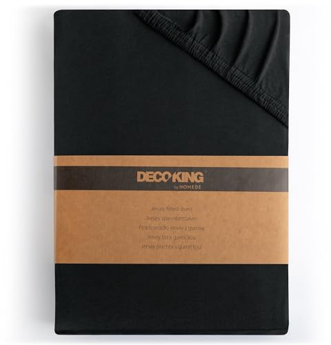 DecoKing Sábana Bajera Ajustable 200x220-220x240 cm 100% Algodón Peinado Jersey Suave Sabana 200x220cm - 220x240cm Negro Amber