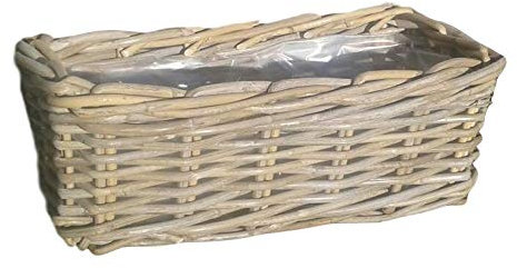 terracotta-toepfe-de Pflanzkorb/Kasten 40 x 16 cm graubeige aus Rattan - Naturprodukt- kein Kunststoff !! Balkonkasten Blumen Pflanzgefäß Blumentopf Korb Landhaus eckig
