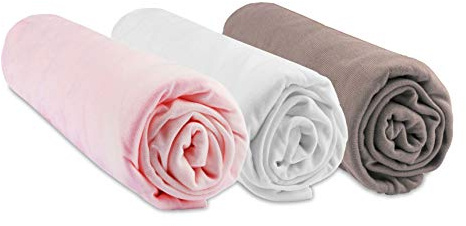 Spannbettlaken für Babykörbchen, 32 x 72 cm, oval, Rosa, Weiß, Taupe, 100% Bambus, kompatibel mit ovaler Matratze für Babyschale, Kinderwagen, Babytragetasche | Oeko-Tex