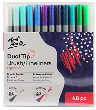 Mont Marte MMPM0024 Dual Tip Brush/Fineliners Tri Grip - Set of 48