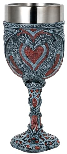 Mittelalterlicher Doppeldrachen-Weinkelch – Valentines Dungeons and Dragons Weinkelch – 200 ml Edelstahl-Trinkbecher, Party-Idee, Kelch, romantisches Geschenk für Mädchen, Freundin, Ehefrau