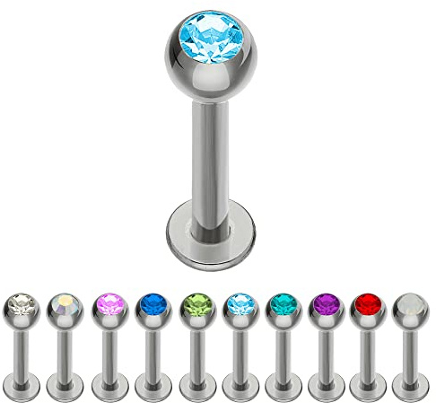 Treuheld® | Silbernes TITAN LABRET PIERCING mit KRISTALL