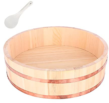 AIZYR Wooden Rice Mixing Bowl, Hangiri Sushi Oke Rice Mixing Tub with Rice Scoop Sushi Making Accessory for Restaurant Home Kitchen,60 * 16cm