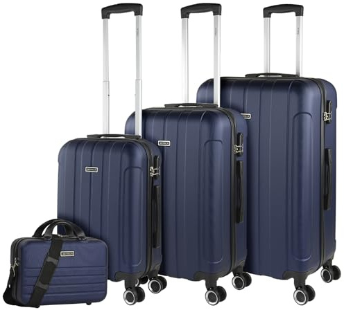 ITACA - Juego Maletas De Viaje rígidas Trolley con Candado de Combinación y 4 Doble Rueda 360° Set Maletas De Viaje Ligeras y Resistentes con Neceser, Marino