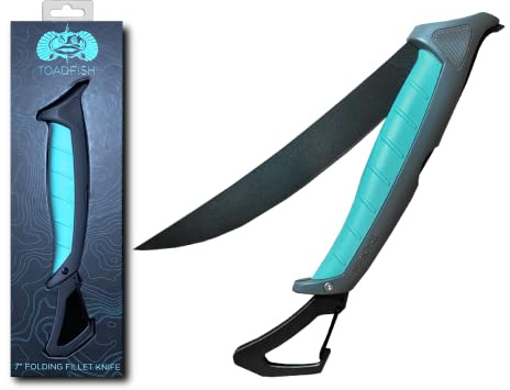 Toadfish Stowaway Fillet Knife, 8.5'' Razor Sharp Stainless-Steel Blade, Built-In Carabiner and Sheath, Non-Slip Handle