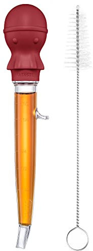 U-Taste Pipeta Cocina para Pavo en Ángulo 109℃ Resistente al Calor Grande Jeringa de Grasa Cárnica Tritan de Grado Alimenticio con Bulbo de Pulpo Silicona y Cepillo de Limpieza (1.5oz/42ml-Rojo)