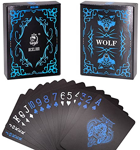 ACELION wasserdichte Spielkarten, Plastik Pokerkarten, Poker Karten Set, Playing Cards (Wolf)