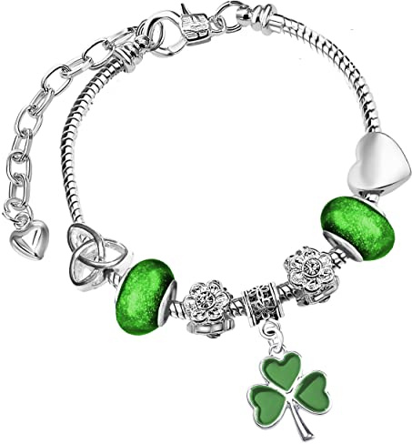 Charm Buddy Bracelet à breloques avec trèfle celtique en forme de cœur pour femme et fille avec boîte cadeau, 19cm Ladies Bracelet, Cristal, Oxyde de Zirconium