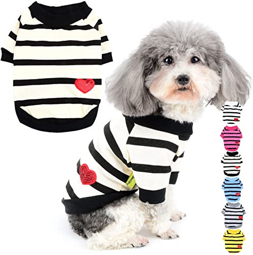 Zunea Hunde-Shirts für Kleine Hunde Sommer Basic T-Shirt Streifen Welpen Kleidung Pailletten Liebe Herz Sweatshirt Weiche Baumwolle Tee Shirt Haustier Kleidung Pullover Chihuahua Bekleidung Gelb XS
