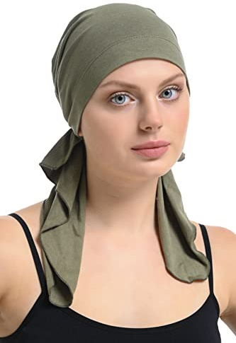 Bambu och bomull kemo huvudbonad håravfall anpassad förbunden bandana, Khaki, en storlek
