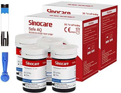 Sinocare 100 Strisce Glicemia per Safe AQ Smart/Voice/Air con 100 Lancette | Striscette per Glicemia Senza Codifica, Test Rapidi e Precisi a Casa, Strisce Reattive Glucosio Resistenza alle Interferenze