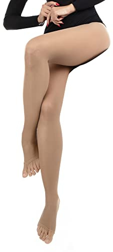 POSE Strumpfhose ohne Zehen | 8 DEN Italienisch zehenfreie Sommer Strumpfhose| Seidenglatt 20 Denier Damen hautfarbe transparent reißfest und glänzend verstärkte Feinstrumpfhose | M, visone