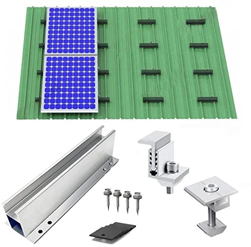 Warmfay Solarmodul Halterung Befestigungssystem, PV Modul Halterung mit 230MM Aluprofil und Einstellbar Klemme für 2X Solarmodul 30-35mm Dicke, Solarpanel Halterung für Blechdach Flachdach Trapezblech