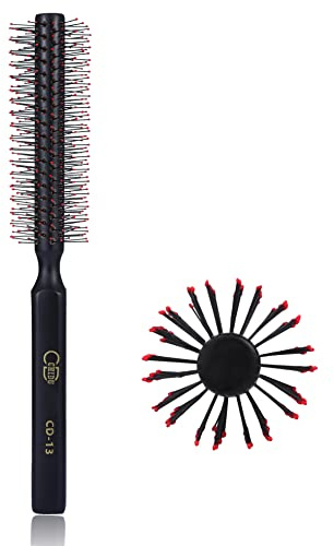 Small Round Barrel Hair Brush for Blow Drying Short, Thin, Fine Hair, Professional Wooden Hairdressing Styling Blowout Roller Hairbrush with Soft Nylon Bristles, Both for Men & Women