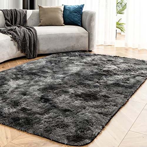 OMERAI alfombra Salón Grande Dormitorio Pelo Largo Rectangular 120X180CM Gris Oscuro