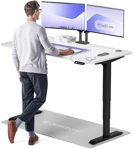 Desktronic HomePro Höhenverstellbarer Schreibtisch 160 × 80 cm – Elektrischer Schreibtisch Mit Zwei Elektrischen Motoren, Touchscreen-Steuerung und Integrierten USB-A- und USB-C-Ladeanschlüssen