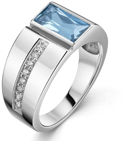 MATERIA by Matthias Wagner Bandring Silber 925 Damen Ring mit blauem Zirkonia breit