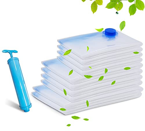 NINGESHOP Vakuumbeutel für Kleidung Bettdecken,10 Stück Aufbewahrungsbeutel Reise (2*großen, 4*mittleren, 4*kleinen, 1*Handpumpe) Vacuum bags for clothing Wiederverwendbar Aufbewahrungsbeutel