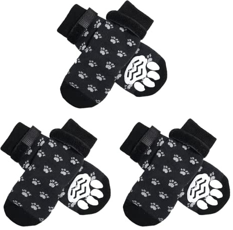 3 Pares Calcetines Antideslizantes para Perros - Protectores de Patas Con Correas Ajustables - Control de Tracción para Interiores (L)